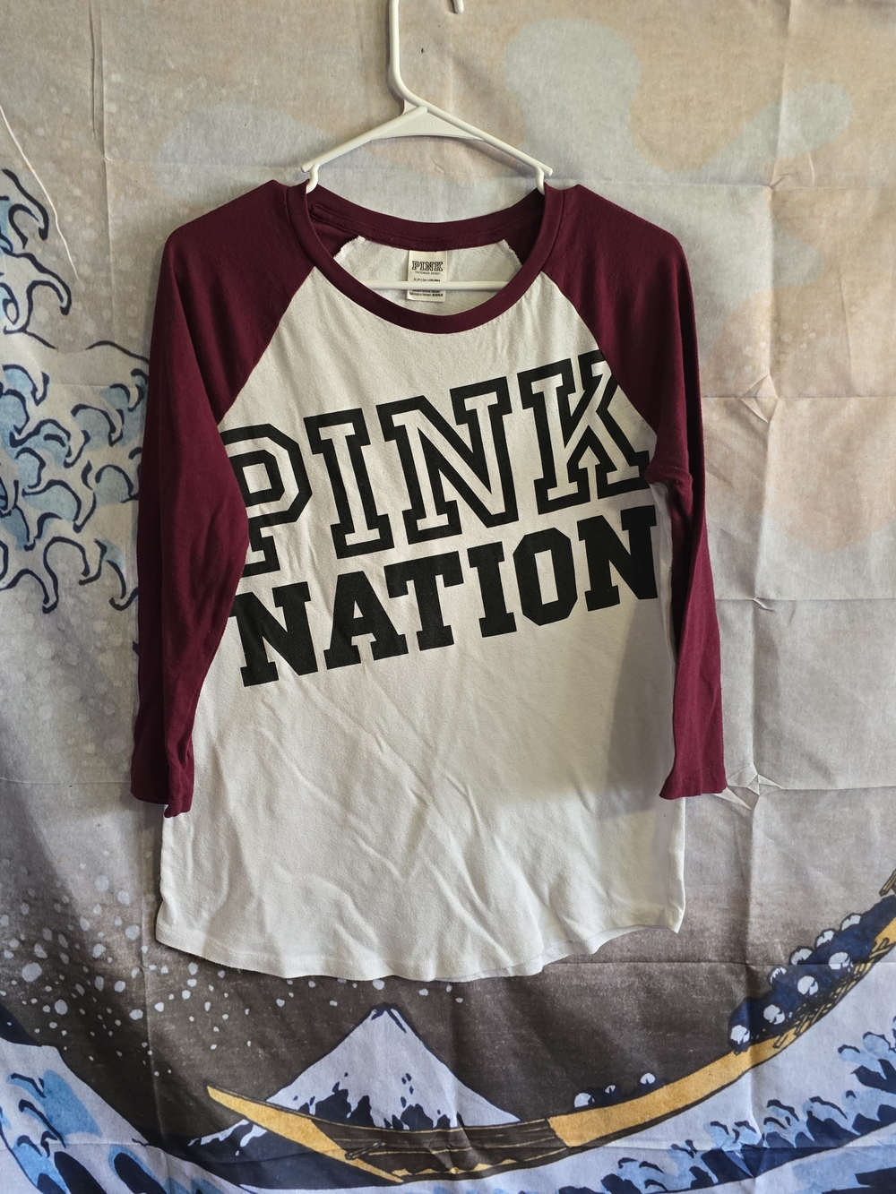 PINK Victoria's Secret White Tee with Burgundy Trim